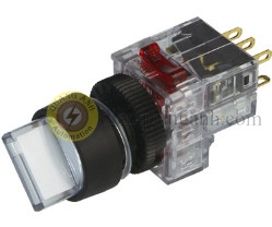 DRT-T3R2D - Công tắc xoay 3 vị trí tự trả viền nhựa Ø16 2NO 2NC, có đèn 12~24VDC