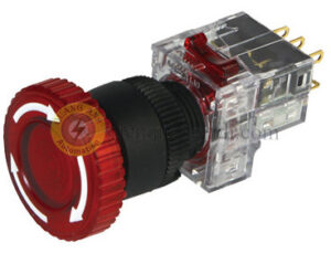 DRA-TR1DR - Nút nhấn khẩn nhấn giữ vỏ nhựa Ø16, 1NO 1NC, đèn LED 12~24VDC