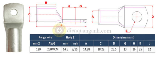 NC120-14 - Đầu cos đồng 120mm²