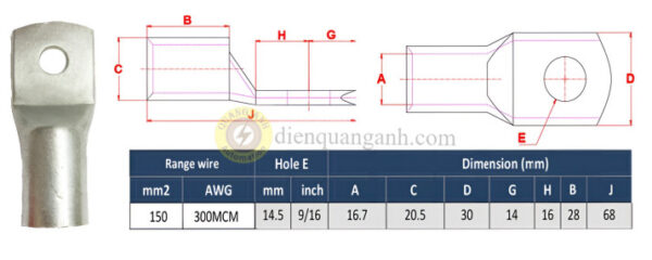 NC150-14 - Đầu cos đồng 150mm²