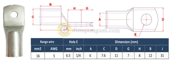 NC16-6 - Đầu cos đồng 16mm²,