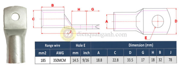 NC185-14 - Đầu cos đồng 185mm²