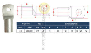 NC240-12 - Đầu cos đồng 240mm²