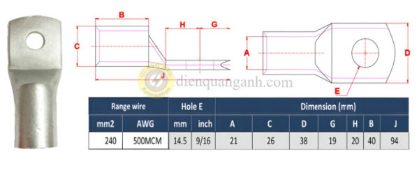 NC240-14 - Đầu cos đồng 240mm²