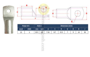 NC25-10 - Đầu cos đồng 25mm²