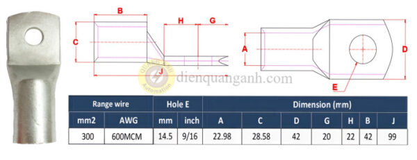 NC300-14 - Đầu cos đồng 300mm²