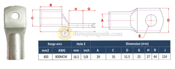 NC400-16 - Đầu cos đồng 400mm²