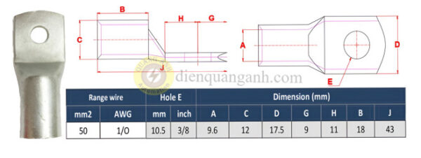 NC50-10 - Đầu cos đồng 50mm²