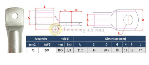 NC70-10 - Đầu cos đồng 70mm²