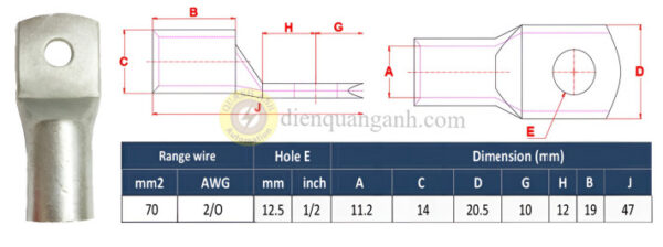 NC70-12 - Đầu cos đồng 70mm²