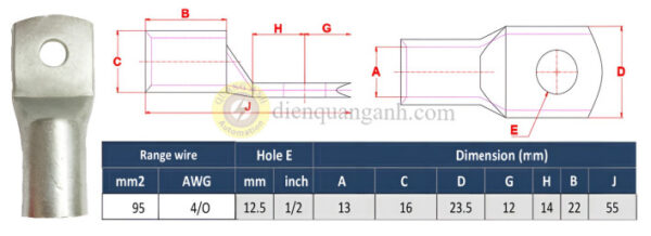 NC95-12 - Đầu cos đồng 95mm²