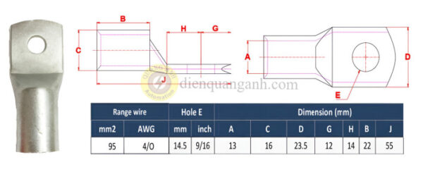 NC95-14 - Đầu cos đồng 95mm²