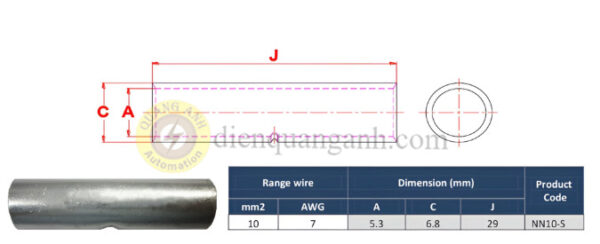 NN10-S - Ống nối đồng mạ thiếc 10mm²