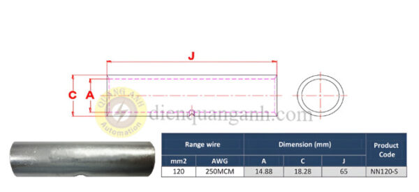 NN120-S - Ống nối đồng mạ thiếc 120mm²