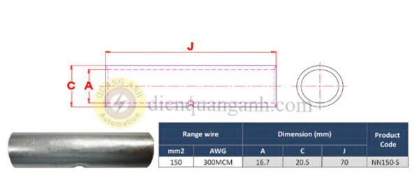 NN150-S - Ống nối đồng mạ thiếc 150mm²