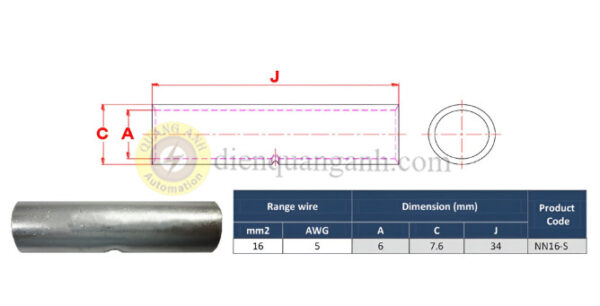 NN16-S - Ống nối đồng mạ thiếc 16mm²