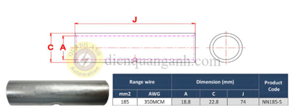 NN185-S - Ống nối đồng mạ thiếc 185mm²