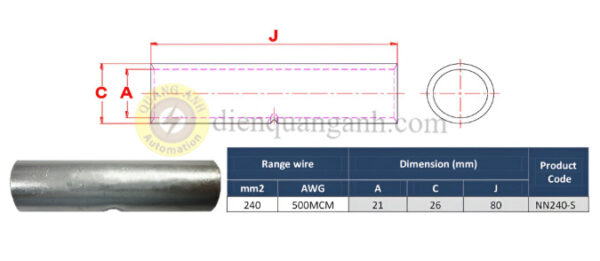 NN240-S - Ống nối đồng mạ thiếc 240mm²