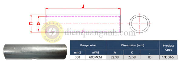 NN300-S - Ống nối đồng mạ thiếc 300mm²