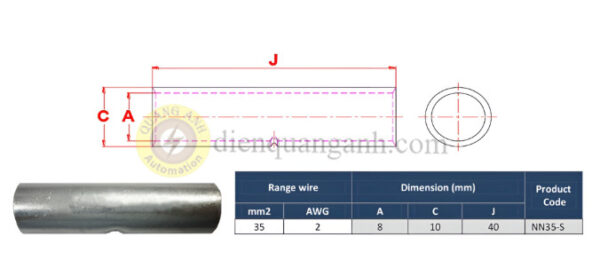 NN35-S - Ống nối đồng mạ thiếc 35mm²