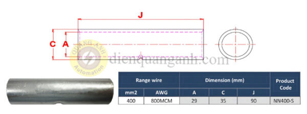 NN400-S - Ống nối đồng mạ thiếc 400mm²,