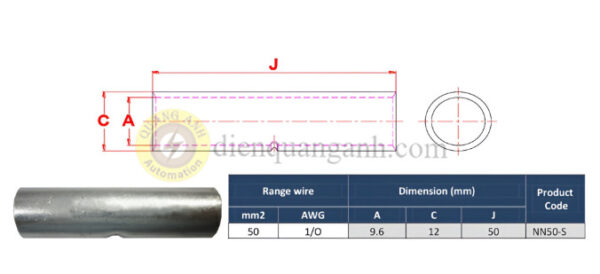 NN50-S - Ống nối đồng mạ thiếc 50mm²