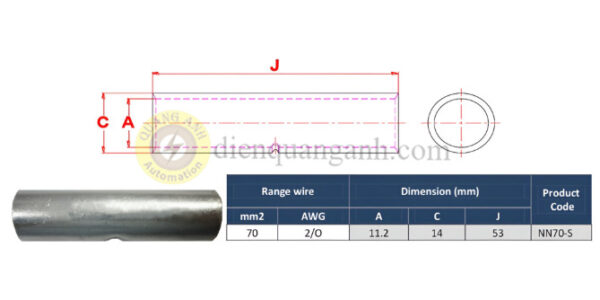 NN70-S - Ống nối đồng mạ thiếc 70mm²