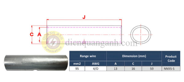 NN95-S - Ống nối đồng mạ thiếc 95mm²