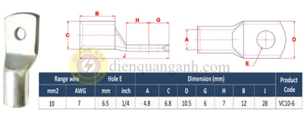 VC10-6 - Đầu cos đồng 10mm²