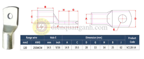 VC120-14 - Đầu cos đồng 120mm²