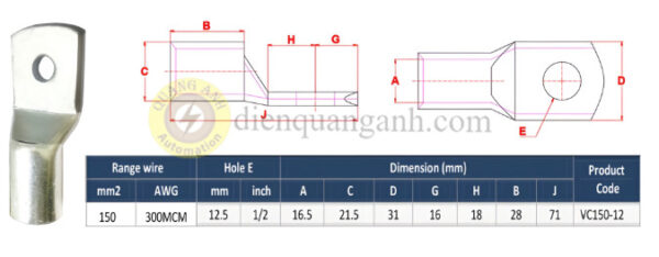 VC150-12 - Đầu cos đồng 150mm²