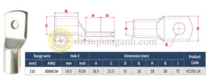 VC150-14 - Đầu cos đồng 150mm²