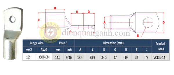 VC185-14 - Đầu cos đồng 185mm²