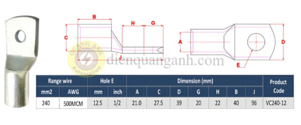 VC240-12 - Đầu cos đồng 240mm²