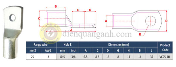 VC25-10 - Đầu cos đồng 25mm²