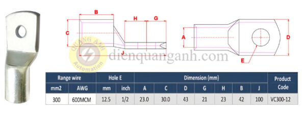 VC300-12 - Đầu cos đồng 300mm²