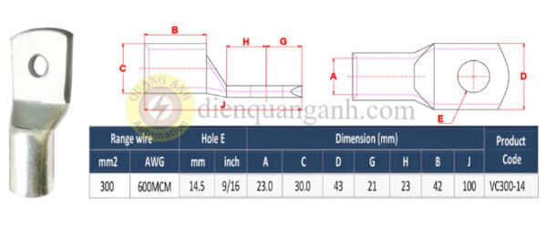 VC300-14 - Đầu cos đồng 300mm²