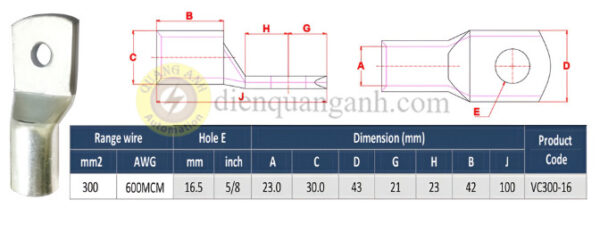 VC300-16 - Đầu cos đồng 300mm²,