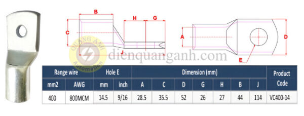 VC400-14 - Đầu cos đồng 400mm²