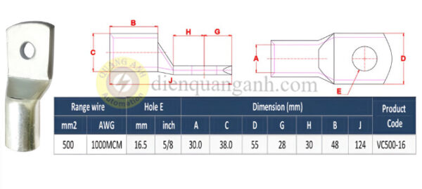 VC500-16 - Đầu cos đồng 500mm²