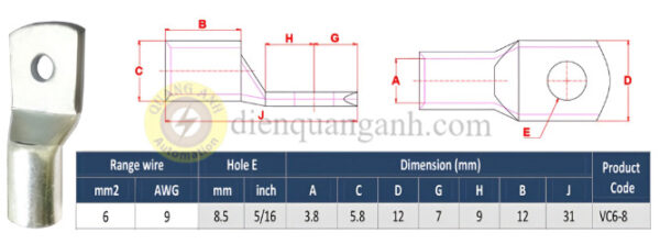 VC6-8 - Đầu cos đồng 6mm²