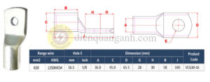 VC630-16 - Đầu cos đồng 630mm², 1 lỗ 16.5mm