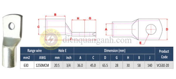 VC630-20 - Đầu cos đồng 630mm²