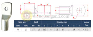 VC70-12 - Đầu cos đồng 70mm²