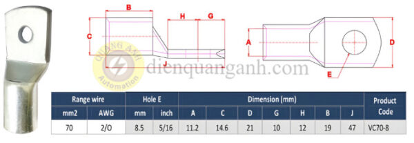 VC70-8 - Đầu cos đồng 70mm²