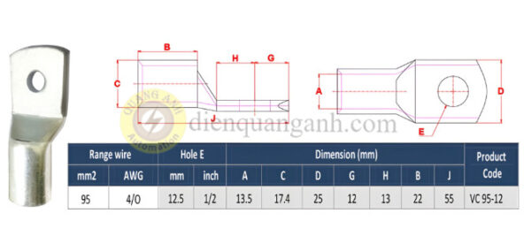 VC95-12 - Đầu cos đồng 95mm²