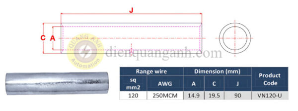 VN120-U - Ống nối đồng cáp ngầm trung thế 30KV