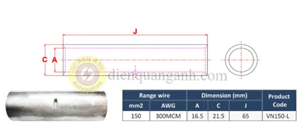 VN150-L - Ống nối đồng mạ thiếc 150mm²