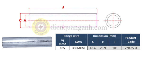 VN185-U - Ống nối đồng cáp ngầm trung thế 30KV