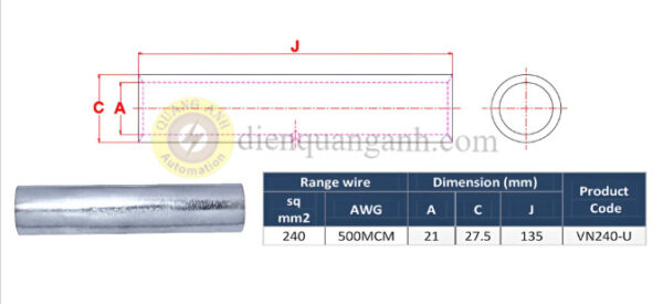 VN240-U - Ống nối đồng cáp ngầm trung thế 30KV